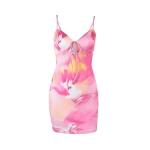 Chic pink tie-dye mini dress with halter neck tie and slim fit silhouette