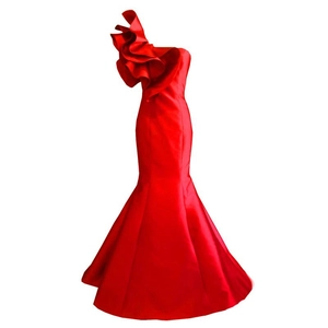 One Shoulder Ruffle Mermaid Evening Dress Satin Slim Fit Formal Banquet Party Gown Solid Color Elegant Wear For Women