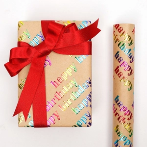 Happy Birthday Gift Wrapping Paper Roll Kraft Paper Rainbow Hot Stamping Letters Colorful Festive Party Decorative Paper