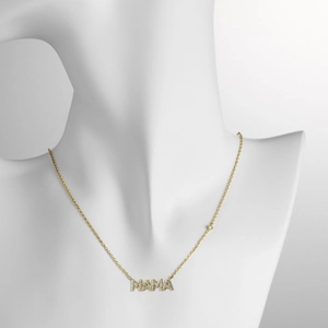 Golden MAMA letter necklace in S925 sterling silver with sparkling pavé crystals