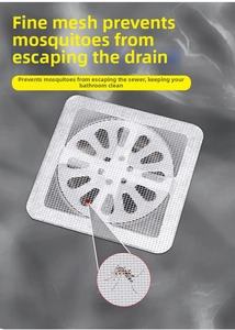 Macro shot of fine mesh drain sticker filtering hair and blocking insects on bathroom floor