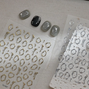 3D Nail Stickers Liquid Metal Texture Irregular Border Metallic Embossed DIY Manicure Decorative Accessories For Women