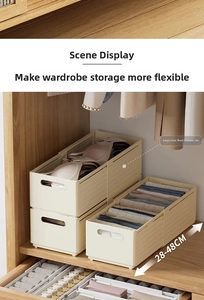 Detail of adjustable cabinet drawer organizer showing 28-48cm extendable length feature