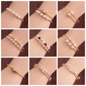 Handmade Woven Freshwater Pearl Bracelet For Women Gold Tone Alloy Bangle Elegant Multi Color Pearl Fashion Jewelry Gift