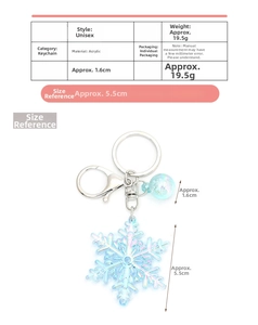 Detailed view of 5.5cm iridescent acrylic snowflake keychain with colorful bubble bead