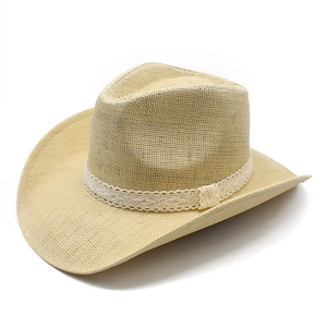 Western Cowboy Straw Hat Paper Woven Wide Brim Sun Protection Lace Band Vintage Summer Beach Outdoor For Women