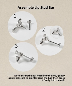 Guide showing how to insert the decorative pin into the stainless steel labret post