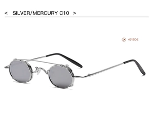 Silver steampunk sunglasses C10 shown at a 45-degree angle with mercury lenses