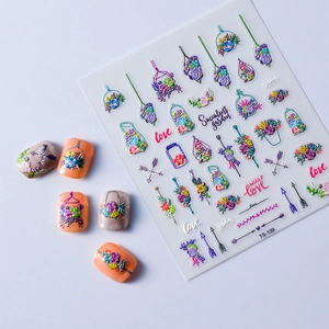 5D embossed succulent plant garden nail stickers with floral graffiti patterns for manicure