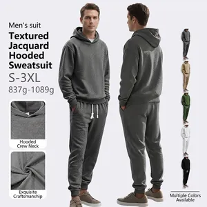 Men Casual Hooded Sweatshirt And Joggers Tracksuit With Jacquard Knit Texture Sporty Activewear Long Sleeve Autumn