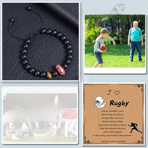 Rugby bracelet set with tiger eye stones and motivational cards in a gift box