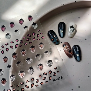Strawberry Leopard Print 3D Relief Nail Art Stickers Self Adhesive Sweet Cool Ins Style Jelly Texture DIY Manicure Decals