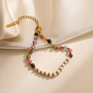 Colorful beaded 18K gold plated stainless steel bracelet with an adjustable lobster clasp