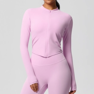Ensemble de yoga pour femme rose clair avec legging taille haute et veste zippée