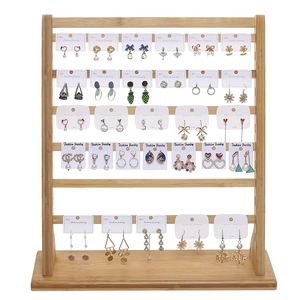 Five-tier bamboo earring display stand with large capacity for jewelry storage and show