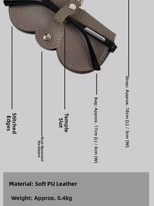Détail d'étui à lunettes en cuir PU gris avec dragonne et coutures précises