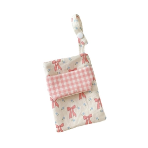 Floral nurse pocket protector and stationery pouch with pink bow and ribbon pattern