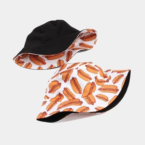 Bob réversible avec motif hot-dog et face noire unie pour protection solaire extérieure