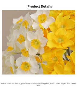 Detail showing high-quality silk daffodil petals with realistic curled edges and layered design