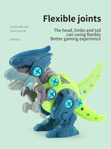 Detail showing flexible joint movement of the DIY assembly dinosaur toy with plastic screws