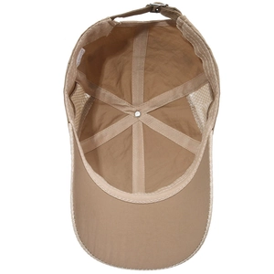 Men's khaki breathable mesh baseball cap with adjustable strap and polyester sun visor