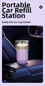 Close-up of a 40oz vacuum insulated mug fitting perfectly in a car cup holder