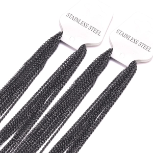 Set of two 2mm black stainless steel link chains with labels on a white background