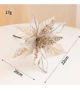Detail showing a 20cm silver-gold glitter Christmas flower with sequin finish