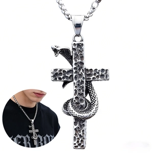 Snake Wrapped Cross Pendant Necklace Stainless Steel Gothic Punk Cobra Jewelry For Men Women Tarnish Resistant Vintage Style
