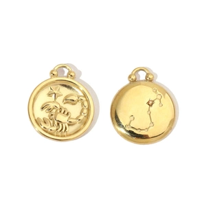 Detail of 14K gold plated Scorpio pendant showing both zodiac relief and star map back