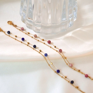 Luxurious stainless steel gold bracelets with colorful natural stone faceted beads