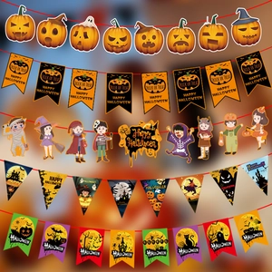 Kit de bannières d'Halloween avec guirlandes citrouille et drapeaux Trick or Treat