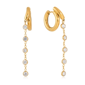 Boucles d'oreilles pampilles en acier inoxydable plaqué or 18K avec oxydes de zirconium