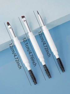 Detailed view of dual-ended makeup brushes with specific 12cm length measurements