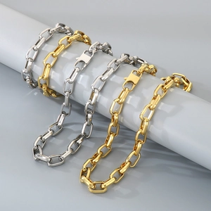 Minimalist square link industrial style necklaces in gold and silver finish