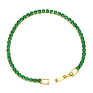 Elegant gold-plated tennis bracelet featuring round-cut green cubic zirconia stones