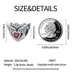 Detailed size specifications and S925 silver material for the multi-color heart charm