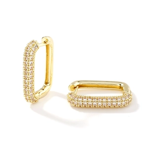 Eleganti orecchini a cerchio quadrati dorati con pavé di zirconi per donna