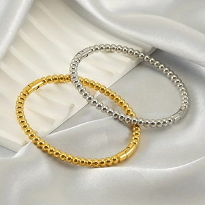 Minimalist Stainless Steel Ball Bead Cuff Bangle 18K Gold Plated Vintage Smooth Polished Jewelry For Women
