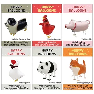 Various walking animal foil balloons including dog, panda and cat for party decorations