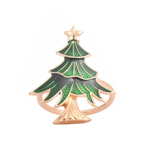 Golden Christmas tree napkin ring with green enamel finish and star top decoration