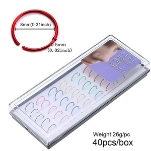 Boxed set of 40pcs 316L surgical steel nose rings in various colors with size details