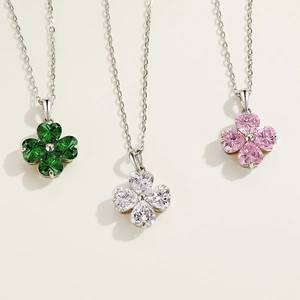 925 Sterling Silver Four Leaf Clover Necklace Heart Shaped Zircon Inlaid Clavicle Chain For Women Elegant Jewelry