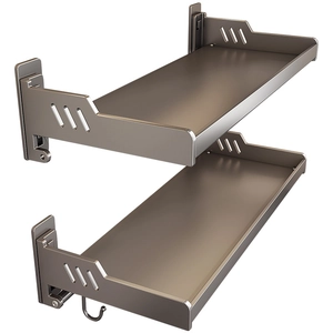 Wall-mounted gunmetal kitchen spice rack set with hooks in a minimalist matte finish