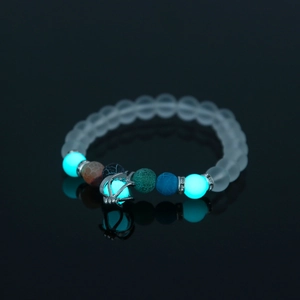 Bracelet Perles Verre Dépoli Lumineux Alliage Pendentif Cage Creuse Brille Dans Le Noir Bijoux Bohème Femmes