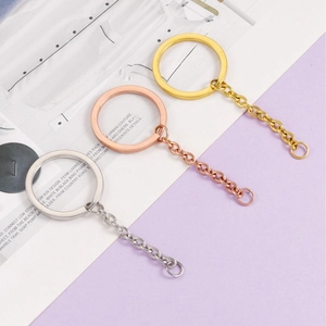 Flat Key Ring With Chain 304 Stainless Steel Round DIY Keychain Accessories Polished Metal Hardware