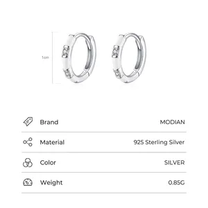 S925 sterling silver earrings with white enamel and zircon stones for women