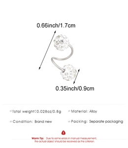 Detailed dimension guide for silver Shamballa crystal ball spiral stud earring