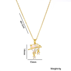 Detail view of heart pendant with colorful zircon and 40+5cm gold titanium chain