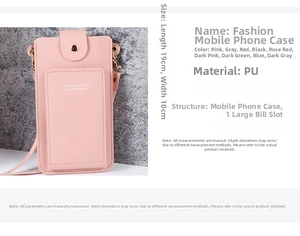 Detailed view of pink PU leather phone bag interior with dedicated mobile slot and bill pocket
